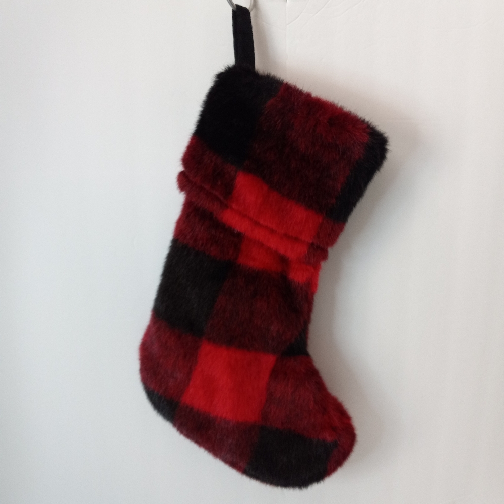 Berkshire Red & Black Plaid Buffalo Check Farmhouse Faux Fur Christmas Stocking